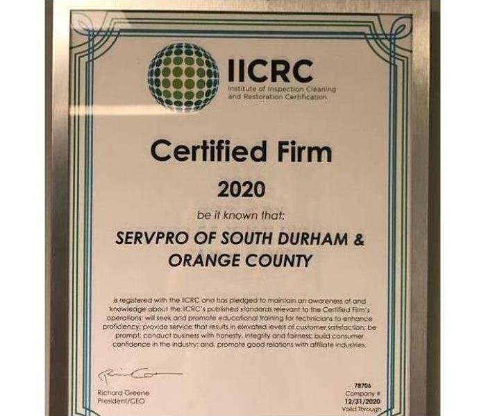 IICRC Certified Firm: SERVPRO® South Durham & Orange County